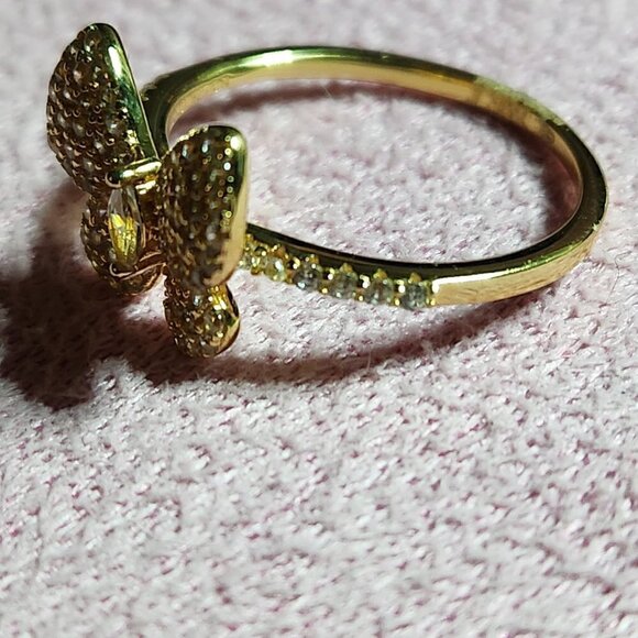 JTV White Cubic Zirconia Butterfly Ring 18K Gold Over Sterling Silver - Picture 2 of 7